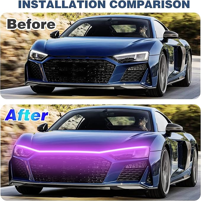 Car LED Hood Light Strip for Cars, SUVs, Trucks, Pink, 70 Inch | 12V, Universal, Flexible Waterproof Daytime Running Light, Dynamic Scan Start-up Effect, Super Bright Bonnet Lights