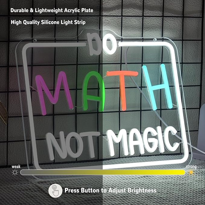 Do Math Not Magic Neon Sign for Classroom Math Neon Light Colorful Letter Led Neon Signs Classroom Led Neon Lights for Study Room Kids Room Library Decoration