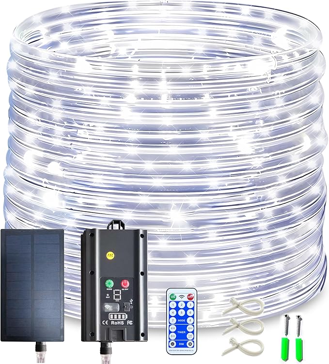 Solar Rope Lights Outdoor Waterproof - 149FT 1500LED Bright White Rope Lights for Outside, 8 Modes Solar Powered String Light for Yard Patio Porch Railing Christmas Tree Decor