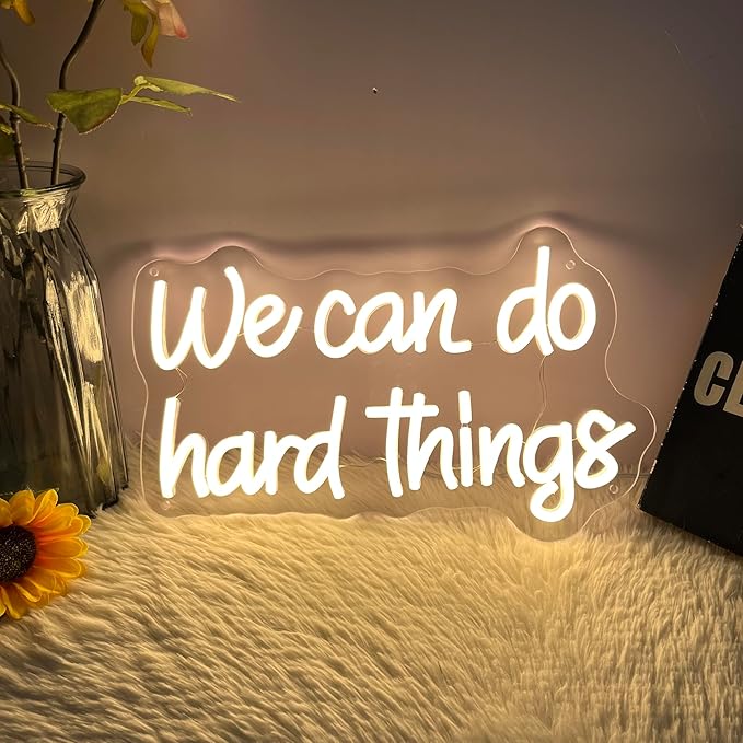 We Can Do Hard Things Neon Sign Warm White Dimmable LED Neon Signs for Kids Bedroom Inspirational Letter Neon Light for Office Classroom Lights up Signs For Wall Decor