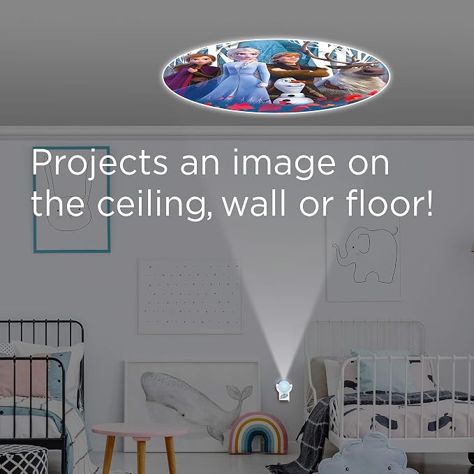 Projectables Frozen 2 LED Night Light, Plug-in, Dusk-to-Dawn Sensor | UL-Listed, 1 Image of Elsa, Anna, and Olaf on Ceiling, Wall, or Floor, Ideal for Bedroom, Nursery, 45027