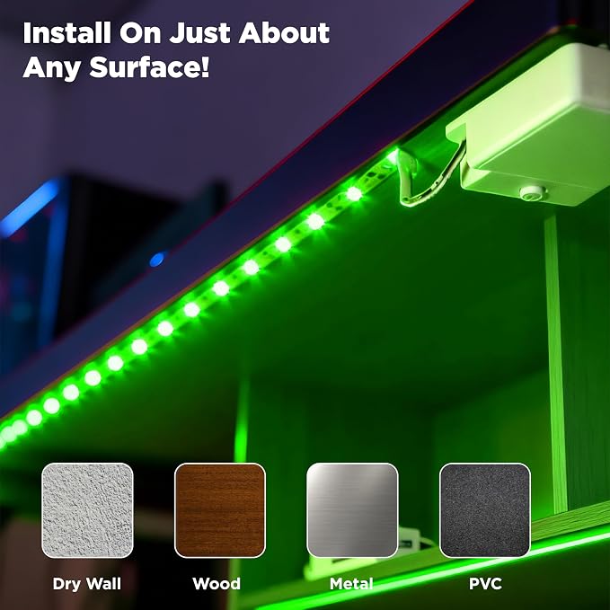 Battery Powered LED Strip Lights 2X 3.33ft Flexible Green Light Strip for Bedroom Room Decor, Lighting for Cabinet Shelf Closet TV Backlight