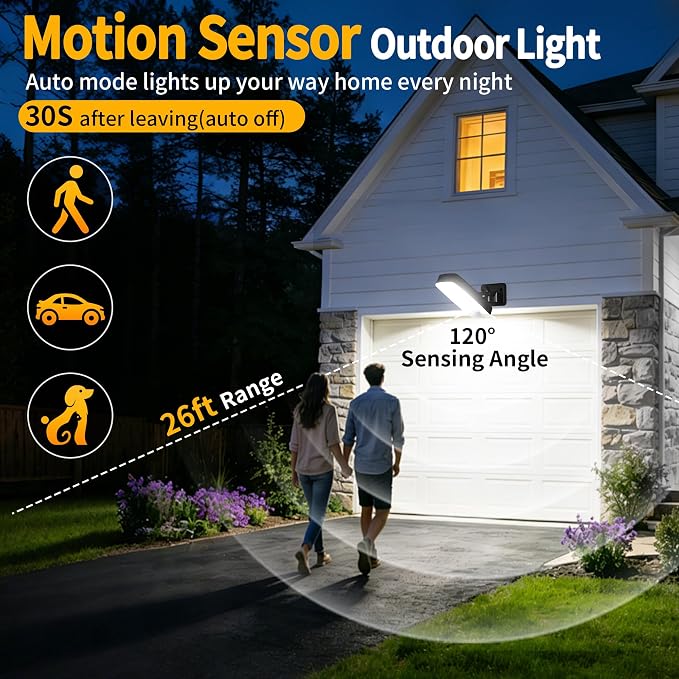 Motion Sensor Outdoor Lights with Remote 10000mAh Rechargeable Battery IP65 | 3 Modes with Red Alert 3000K/4000K/6500K Dimmable Waterproof Outdoor Security Led Light for Backyard Garage Porch, 1 Pack