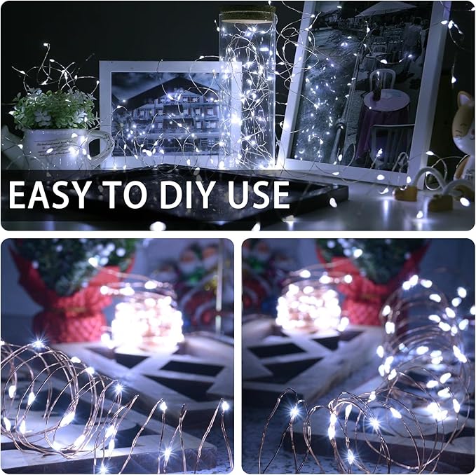 24 Pack White Fairy Lights Battery Operated, 7ft 20 LED Mini String Twinkle Lights for Christmas Halloween Easter Mason Jars Centerpiece Table Decorations (24, White)