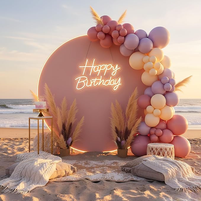 Happy Birthday Neon Sign for Backdrop, LED Happy Birthday Light Up Sign, USB Powered Dimmable Neon Light for Birthday Party Decorations, Wall Decor, Warm White, 16.5 x 12 inch
