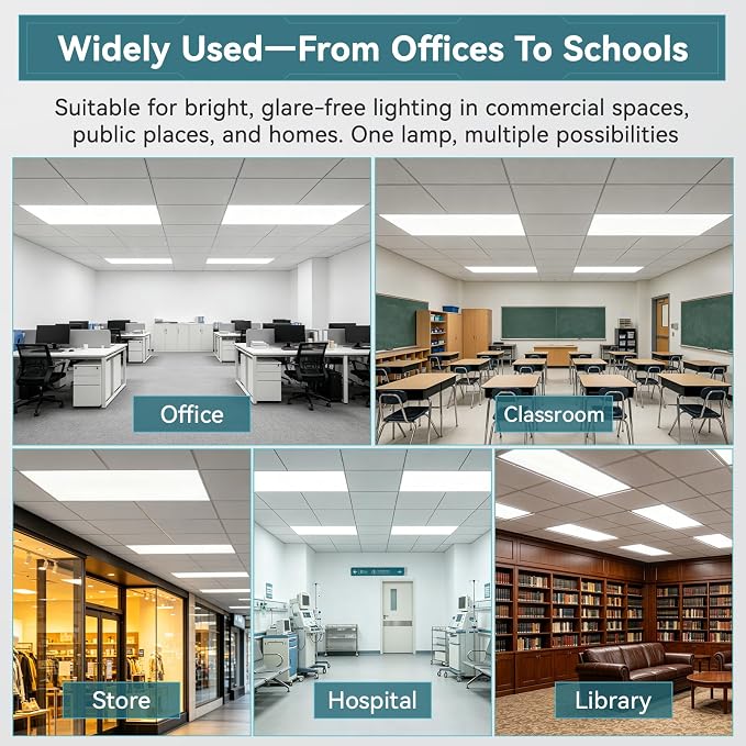 36Pack 2x4 LED Flat Panel Light, 9630LM, Selectable 30W-72W and 3000K-6500K, Dimmable 0-10V, Drop Ceiling Fixture for Office, School, Store (36Pack)