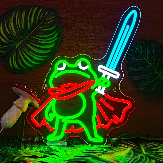 Frog Prince Neon Sign Green Neon Signs 13x16 Inch Cute Cartoon LED Light for Man Cave Gamer Gift Game Room Bedroom Bar Pub Wall Decor USB Powered