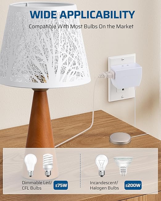 DEWENWILS 2 Pack Touch Dimmer Switch, Plug and Play Lamp Touch Control Pad, Touch Lamp Switch, Dimmable LED/CFL Lights, and Incandescent Bulbs, Dimmer Extension Cord, ETL Listed, White