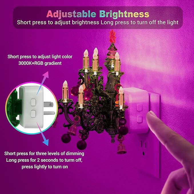 JandCase Night Lights Plug into Wall, 2 Pack Christmas RGB Pendant Night Light with Flame Effect,10 Color Changing Nightlight with180° Rotatable,Dimmable Plug in Night Light for Home Holiday Decor