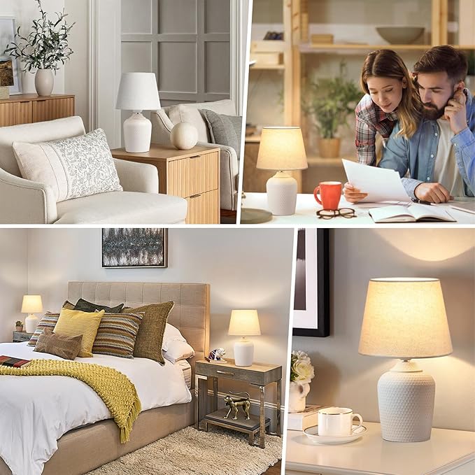 Sucolite Small 11.8'' Table Lamps Set of 2, Bedside Nightstand Lamps for Bedroom Kid’s Room, Cute Desk Lamps with Studded Texture Base for Reading Nursery Living Room Office, Cream