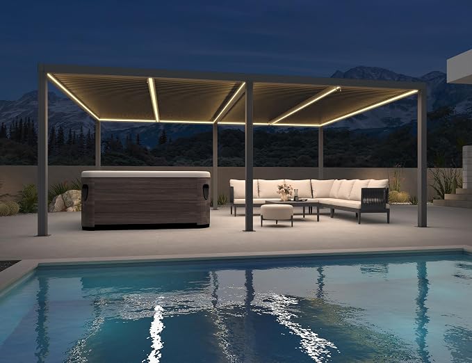 PURPLE LEAF Louvered Pergola 12' x 20' 94AS LED Strip Light 53mph Windproof | Rainproof Gutters, Two Adjustable Roofs, 53Mph Wind Resistant, Plus Hidden LED Strip Light System, Multiple Size Options