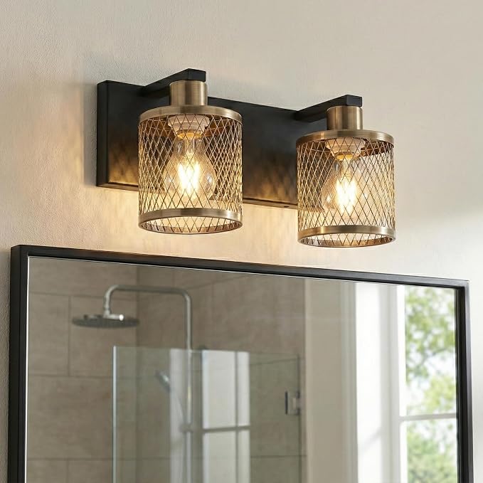 Bathroom Light Fixtures Black and Gold Vanity Lights 2 Lights Farmhouse Bathroom Vanity Light Vintage Design Wall Sconces Lighting for Mirror Attic Corridor Cellar Wall Lamps