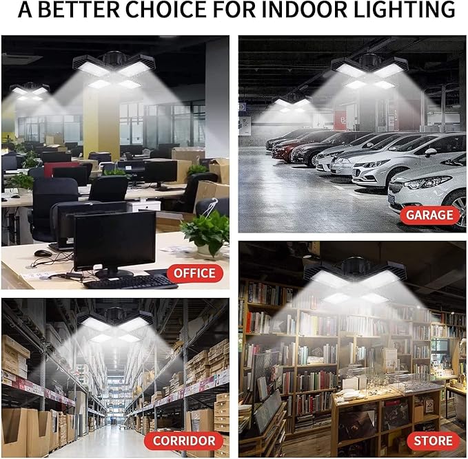 2Pack LED Garage Lights,100W Deformable LED Lighting 10000LM E26 Daylight 6000K Super Bright Adjustable Lights for Warehouse