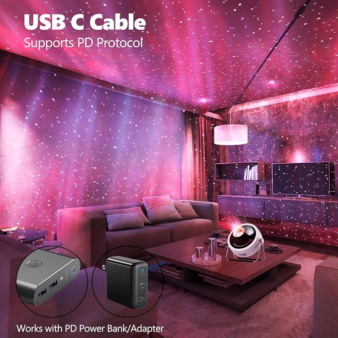 Brizled Star Projector Galaxy Light, USB C White Starry Projector Works with PD Power Supply, Bluetooth Speaker and White Noise Aurora Light, LED Galaxy Lighting for Bedroom Home Party | White Star Planetarium Bedroom Projector with Bluetooth Speaker &...