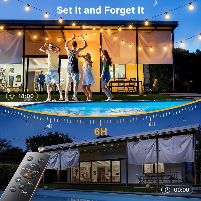 30FT Outdoor String Lights with Remote, Waterproof Connectable Dimmable G40 Patio Lights with 12+1 Shatterproof Edison LED Bulbs Plug in, Hanging Light for Outside Backyard Deck Garage Decor