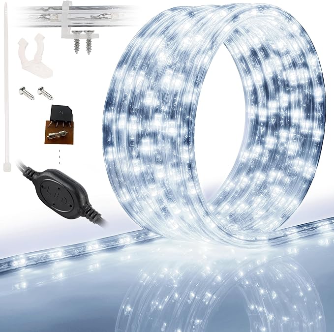 WYZworks 288LEDs, 25ft LED Outside Rope Lights, Waterproof Permanent Outdoor ETL Certified Connectable Clear Tube, Christmas Palm Tree Holiday Decorative Landscape Patio Accent Lighting - Cool White