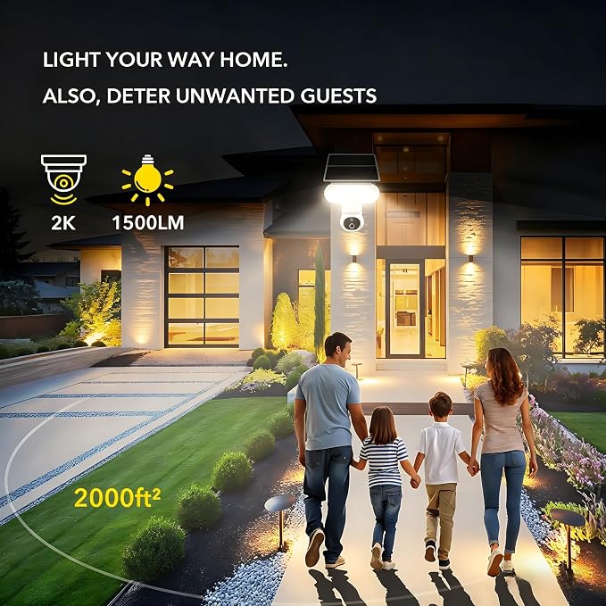 Solar Security Camera Wireless, 1500LM Floodlight & 2K PTZ | Color Night Vision, 64GB SD Included, 2.4G WiFi, Solar+Battery, AI Human Detection, 2-Way Audio, Siren Alarm, IP65 Waterproof