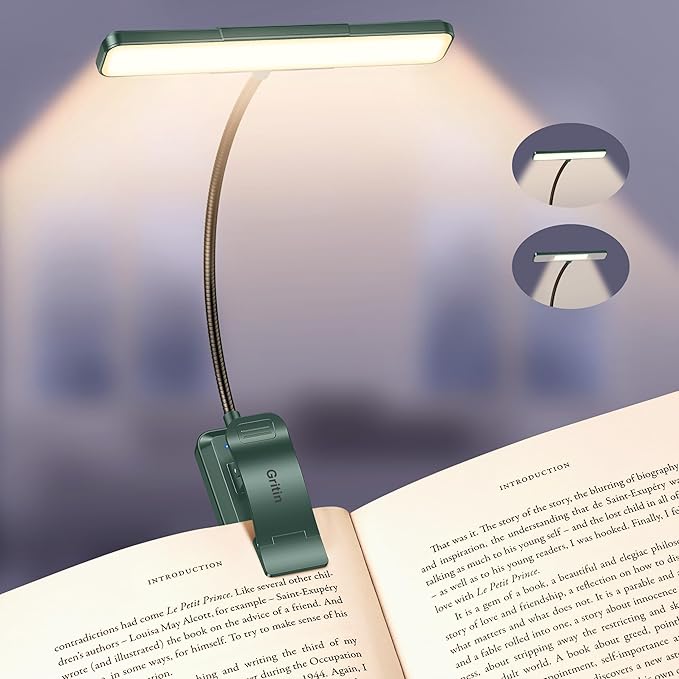 Gritin 2026 Gen 2 Book Light for Reading- 32 Eye Caring Full Spectrum LED | 5 Colors & 5 Brightness, Adjustable Wide/Narrow Beam, Upgrade 1500mAh Long-Lasting Rechargeable Clip on Light-Forest Green