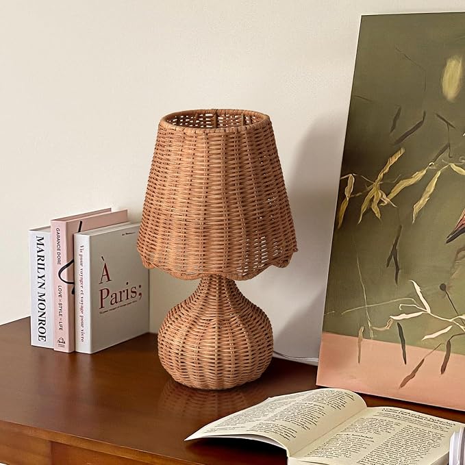 Ziqqeelam Rattan Table Lamp for Bedroom, Boho Small Table Lamps for Bedside, Farmhouse Mini Small Table Lamps for Small Spaces for Kitchen Counter, Bookshelf, Nightstand, Bedroom, Kids Dorm
