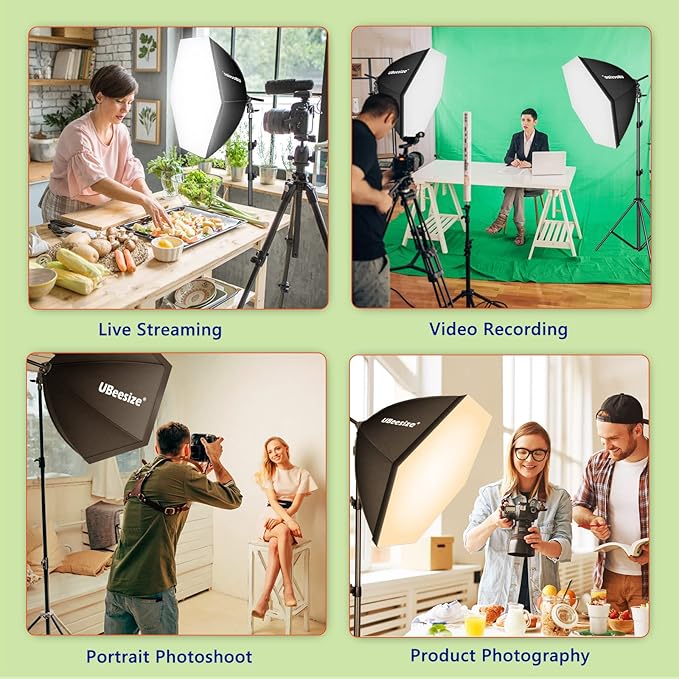 UBeesize Softbox Photography Lighting Kit, Continuous Lighting Kit with 30" x 30" Reflector and 3 Color Temperature 85W 3000K-7500K Bulb, Photo Studio Lighting for Video Recording, Portrait Shooting