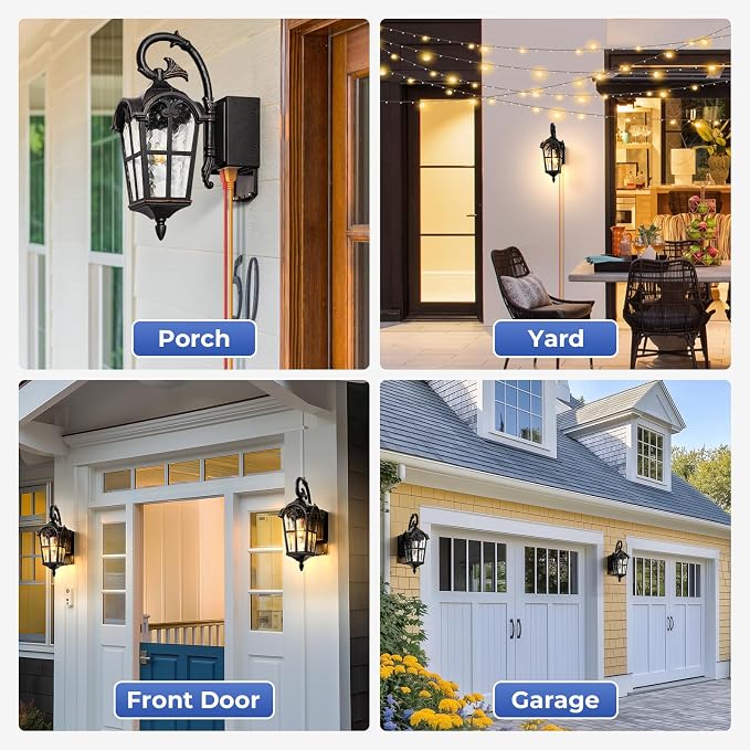 Outdoor Porch Light with Outlet, Oil-Rubbed Bronze Outdoor Porch Lights Wall Mount, Rust-Proof Aluminum Exterior Sconce Light, Waterproof Vintage Dusk to Dawn Outside Wall Lights for Garage