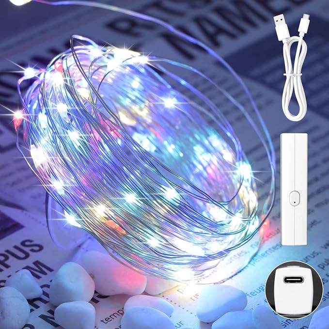 33FT 100LED Multicolor Fairy Lights, Rechargeable Battery Operated String Lights with Timer, 8 Modes Waterproof Mini Twinkle Lights for Bedroom Dorm Garden Wedding Party Centerpiece Table Decor