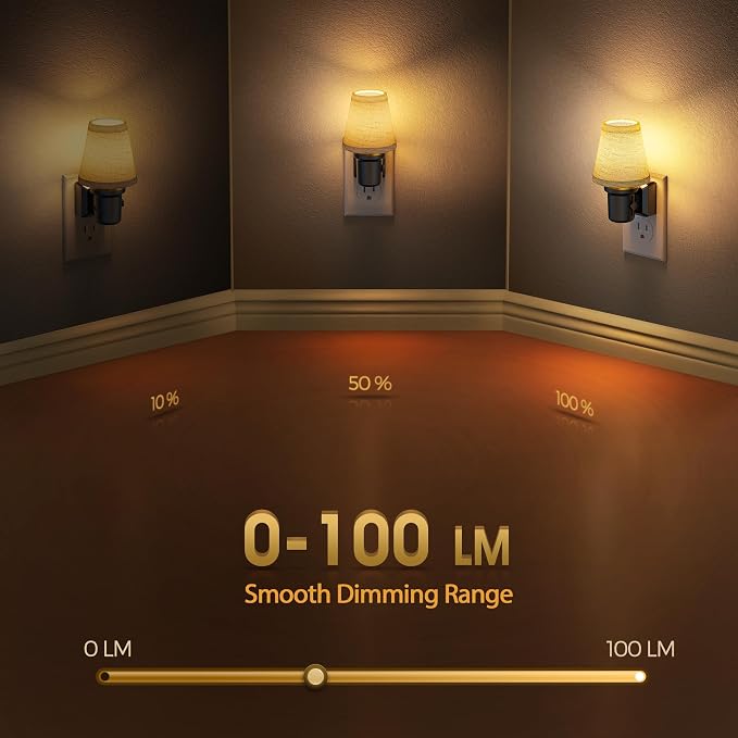 LED Night Lights Plug into Wall Linen Fabric Round Platform | Decorative Night Light, Dusk to Dawn Sensor ,0-100LM Dimmable Vintage Lamp Nightlight for Bedroom Living Room Hallway