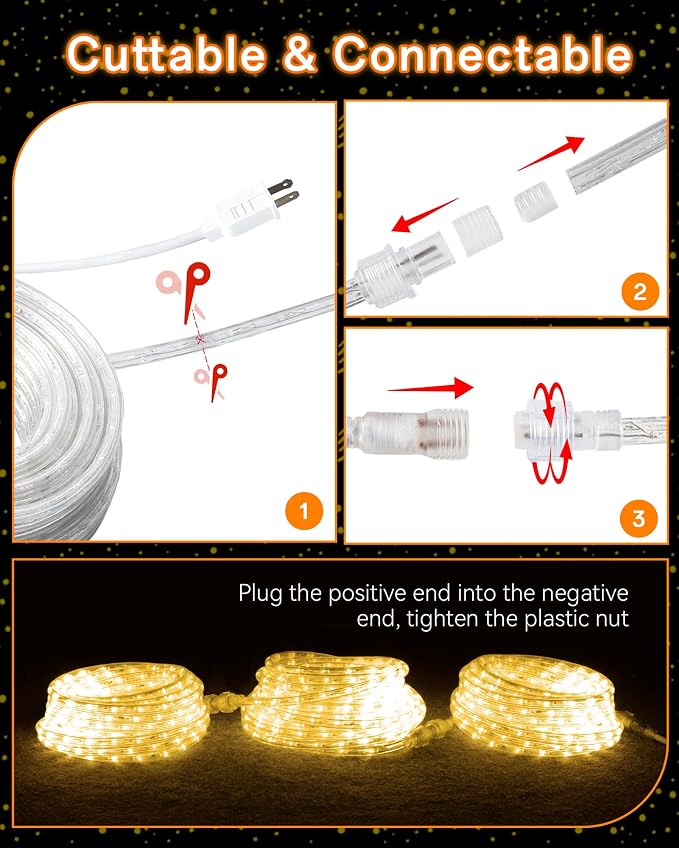 LED Rope Light, IP65 Tube Light for Christmas Patio Trees Decor, 40FT 3000K | Waterproof Clear Tube Light Plug in, 432 Warm White LEDs 110V Flexible Cuttable Connectable for Outdoor Balcony Bedroom