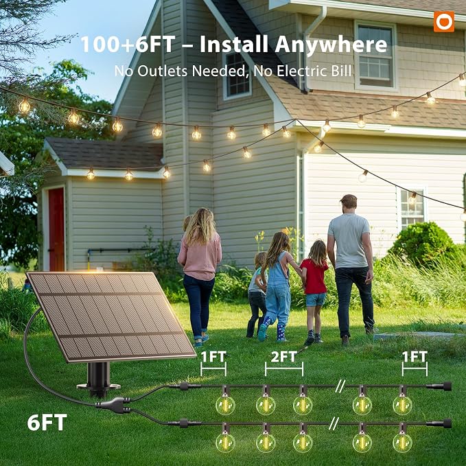 addlon 100FT 54LED Solar String Lights Outdoor Waterproof with Remote, USB | Shatterproof Outdoor Lights, 5000mAh Battery, Dimmable Timer Modes, Solar Powered Patio Lights for Backyard, Garden, Camping