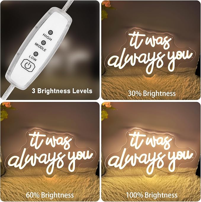It's Always You Neon Sign Warm White Wedding Neon Signs USB Powered LED Signs for Bedroom Wall Decor Light up Signs for Festival Anniversary Valentane's Day Birthday