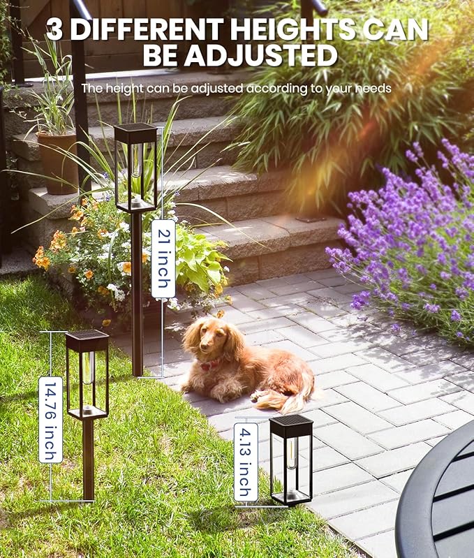 NEWMESSI Solar Pathway Lights for Outside,4 Pack Garden Light Outdoor Waterproof IP65, Bright Pathway Lights Powered Classic Square Design for Walkway/Driveway (Cool White)