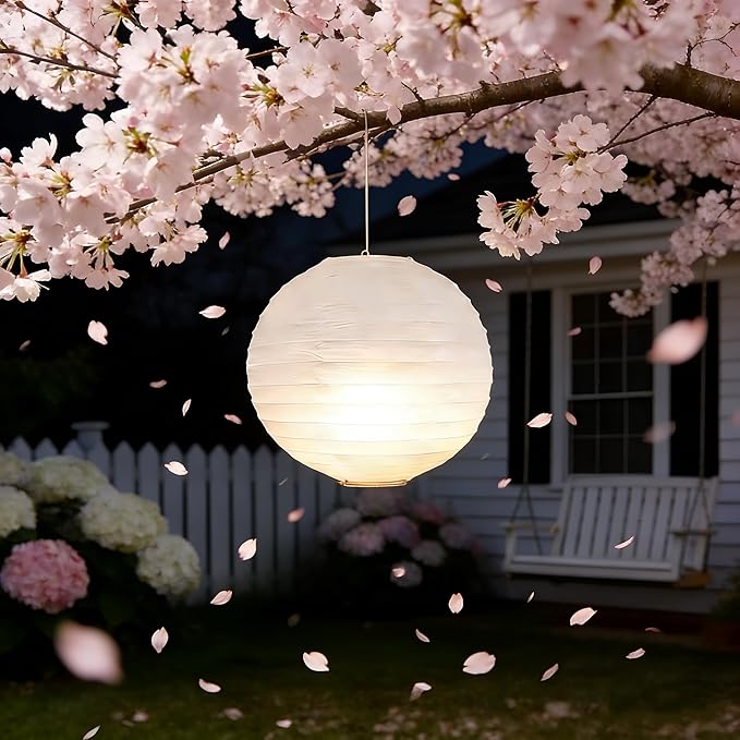 6PCS White Paper Lanterns 12Inch Round with Led Light New Year's Eve Wedding Anniversary Valentines Lantern Decorative Hanging Lanterns Lamp for Birthday,Christmas Graduation Party Indoor and Outdoor