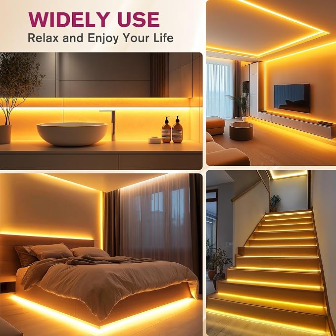 EMITEVER COB LED Strip Lights 2700K 24V, 16.4ft/5m, 2560LEDs, UL Listed | Warm White Tape Light Premium High Density,for Bedroom, Kitchen,Cabinets,360+Lumens/ft,Ra 90+ (Power Supply Sold Separately)