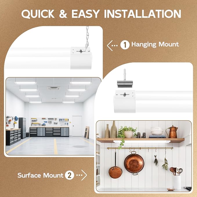 hykolity LED Shop Light 2FT, 22W [200W Equivalent],2400LM,6 Pack | 5000K Daylight,with Plug,Linkable Led Garage Ceiling Lights,Shop Lights for Garage, Workshop,Hanging or Surface Mount, White