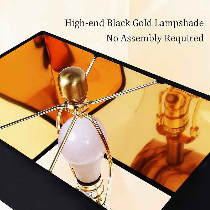 Touch Control Table Lamps Set of 2, Modern Contemporary Bedside Lamp with 2 USB Ports 1 AC Outlet, 3-Way Dimmable Nightstand Lamp Faux Marble Gold Black Rectangular Shade for Living Room Bedroom