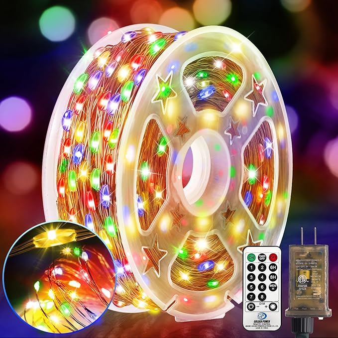 KNONEW 100FT 300 LED Outdoor Fairy Lights Plug in, Christmas Fairy Lights Outdoor Waterproof 8 Modes Memory Times for Wedding Bedroom Walls Garden Trees Decoration(Multicolor)