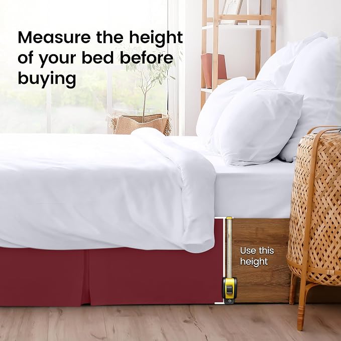 Utopia Bedding Queen Bed Skirt - Soft Quadruple Pleated Ruffle - Easy Fit with 16 Inch Tailored Drop - Hotel Quality, Shrinkage and Fade Resistant (Queen, Burgundy) | Easy Fit Design, Shrinkage & Fade Resistant, Hotel Style, Microfiber Durable Fabric, ...