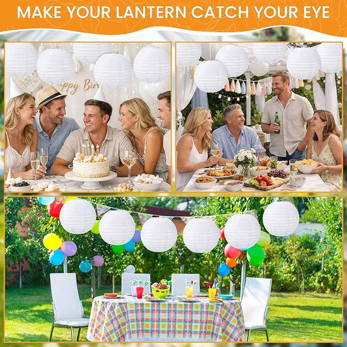 Treela 48 Pack White Chinese Japanese Paper Lanterns Decorative Hanging Round Paper Lantern Lamps for Wedding Birthday Party Decorations (12 Inch)
