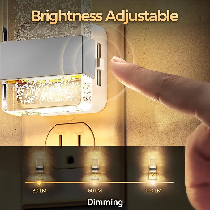 Night Light, Night Lights Plug Into Wall, Dimmable, 3000K | Bubble Decorative Night Light, Dusk to Dawn Sensor, Wall Sconce-Style Design Nightlights for Bathroom, Hallway, Gift, 2 packs