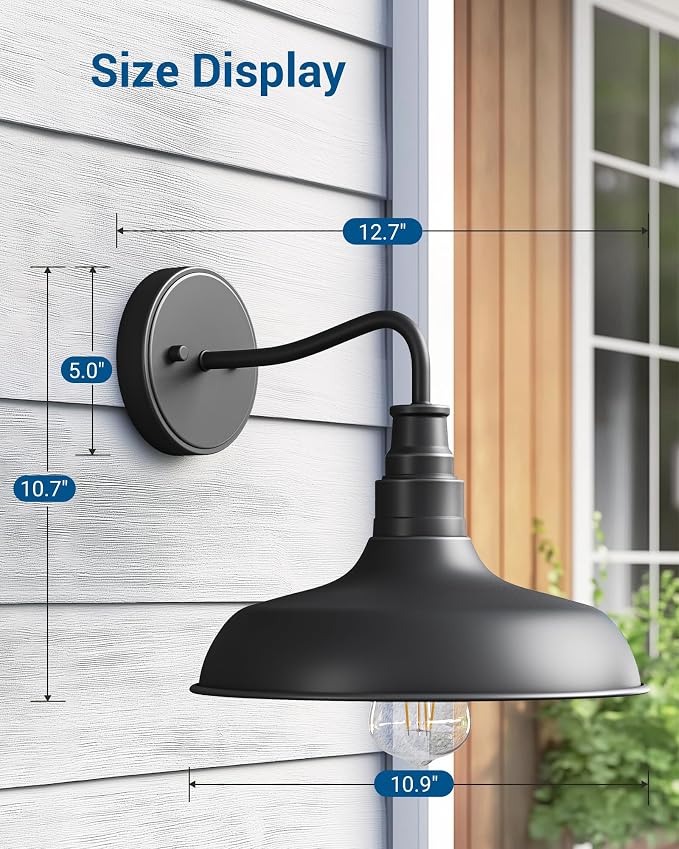 DEWENWILS 2 Pack Outdoor Wall Light, Gooseneck Barn Light Fixture, Black Matte Wall Mount Lantern, Farmhouse Outside Wall Sconce, Exterior Porch Light for House Frontdoor Entryway Garage