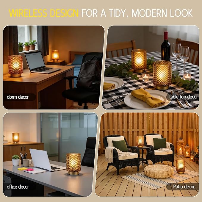 2 Pack Battery Decorative Operated Lamp,Small Accent Table Lamp with Timer for Bedside/Nightstand,Cordless Warm Ambiance Lamp with Warm White Bulb for Bookshelf/Entryway/Centerpiece Decor(Amber)