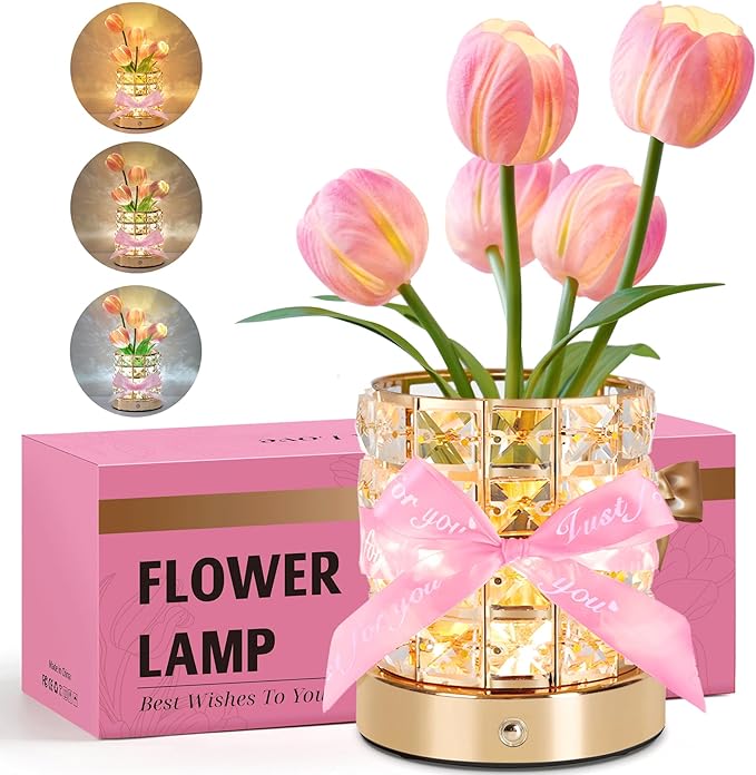Tulip Flower Lamp, Mothers Day Gifts | USB Rechargeable Cordless Night Light | Touch Control | 3-Color Adjustable Dimming | Mother's Day Gift for Mom, Birthday Gift for Women, Home Decor