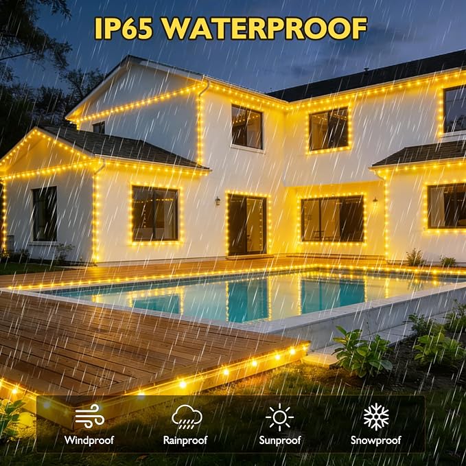 (New) 66FT 240 LED Rope Lights, Outdoor String Lights with 8 Lighting Modes, End-to-end Connectable Waterproof Clear PVC Tube Lights for Yard, Garden, Patio, Party, Indoor Outdoor Decor (Warm White)