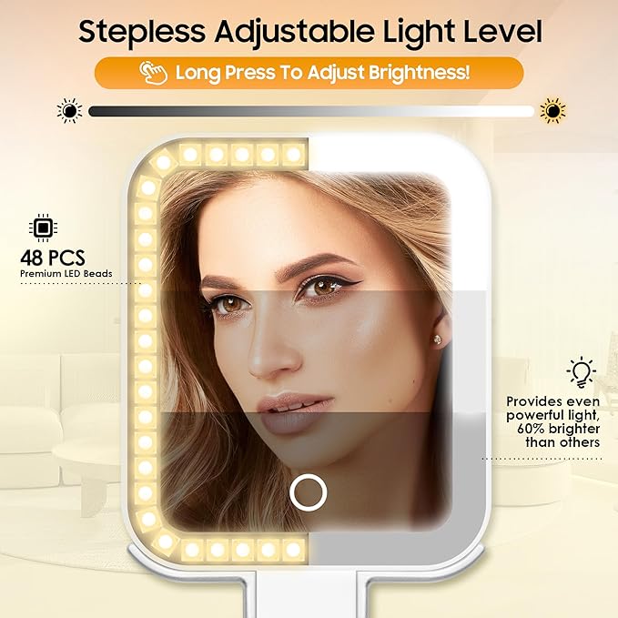 Magnifying Travel Makeup Mirror with Lights, Double-Sided 1X/30X Magnifying Mirror, 3 Color Lighting & Brightness Adjustable, Portable &Foldable Handheld Mirror with Lights(10" L x 5" W)