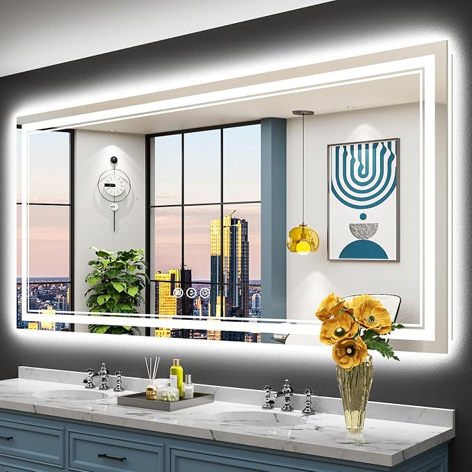 77x36 LED Bathroom Mirror, Backlit & Front Lit Lighted Mirror | Anti-Fog Vanity Mirror with Lights, 3 Color Dimmable, Memory, Shatterproof, Tempered Glass, CRI95, UL Listed, Wall Mounted
