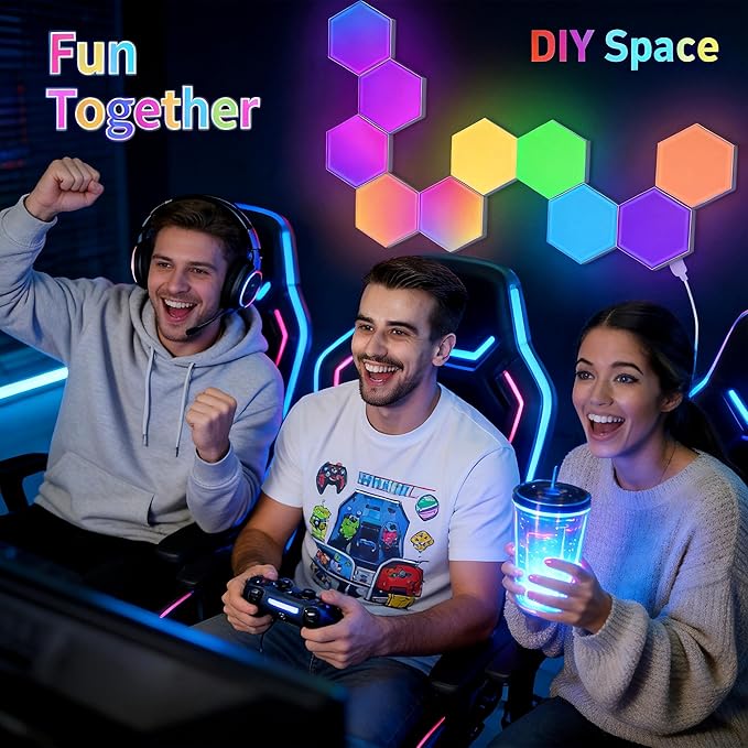 TISOFU Hexagon LED Lights - 12 Pack RGB Wall Panels, Modular Smart Light Panel with Music Sync, Remote & APP, Honeycomb Lights Wall for Gaming Room, Bedroom Decor, Kids, Adults, Gift