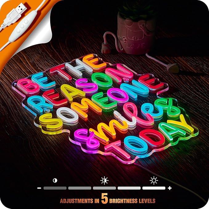 Be The Reason Someone Smile Today Neon Sign, Positive Affirmation LED Light for Wall Decor Multicolored Positive Motivational Quote for School Classroom Kids Room Home Compatible with Timer (15.7 X 12.6 in)