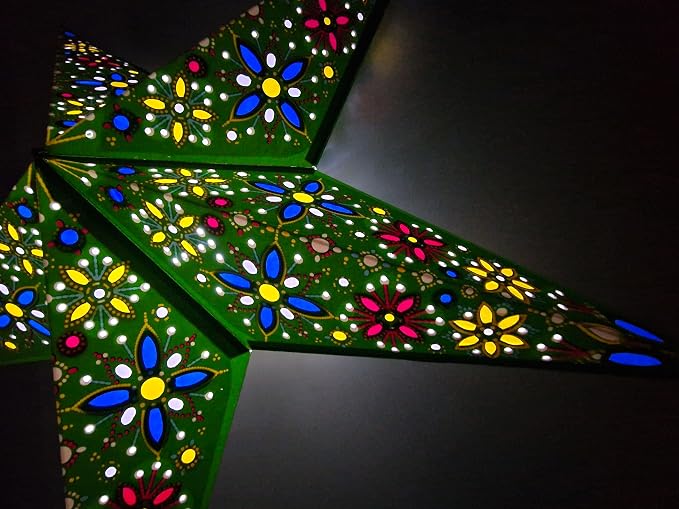 Lantern Lampshade Paper Star Light Shades Large 60cm Hanging Decorations for Christmas Wedding Home Decoration Birthday Party Foldable 5 Pointed Star (Green, Blue, Yellow)