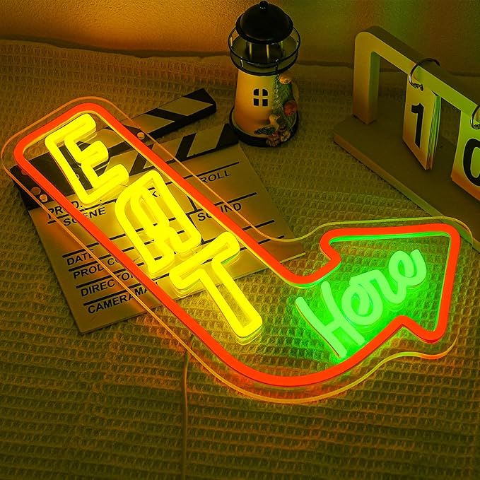 Eat Here Neon Sign for Wall Decor Kitchen Neon Light Colorful LED Neon Signs Arrow Led Neon lights for Restaurant Kitchen Living Room Decoration