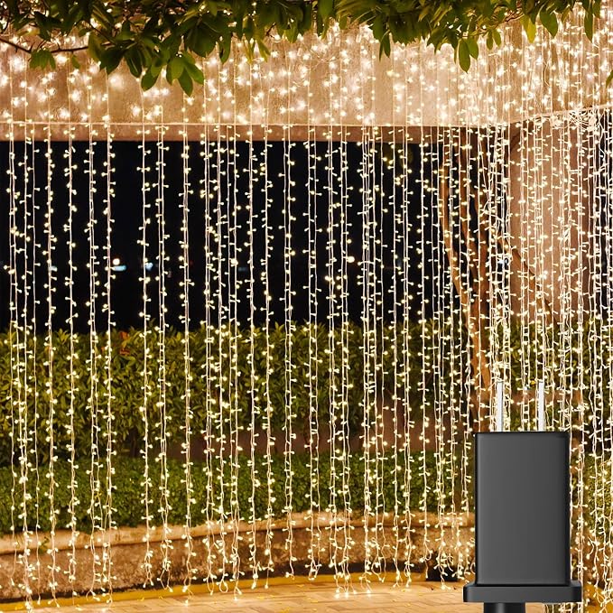 Solhice LED Curtain Lights Outdoor 20ft x10ft, 600 LED Plug in Hanging String Lights Indoor Bedroom, Twinkle Light Backdrop for Outside Wedding Decor, Warm White (Not Connectable)